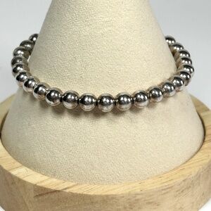Vintage 6mm Sterling Silver Beaded Bracelet 925 7” Long Lobster Claw Clasp